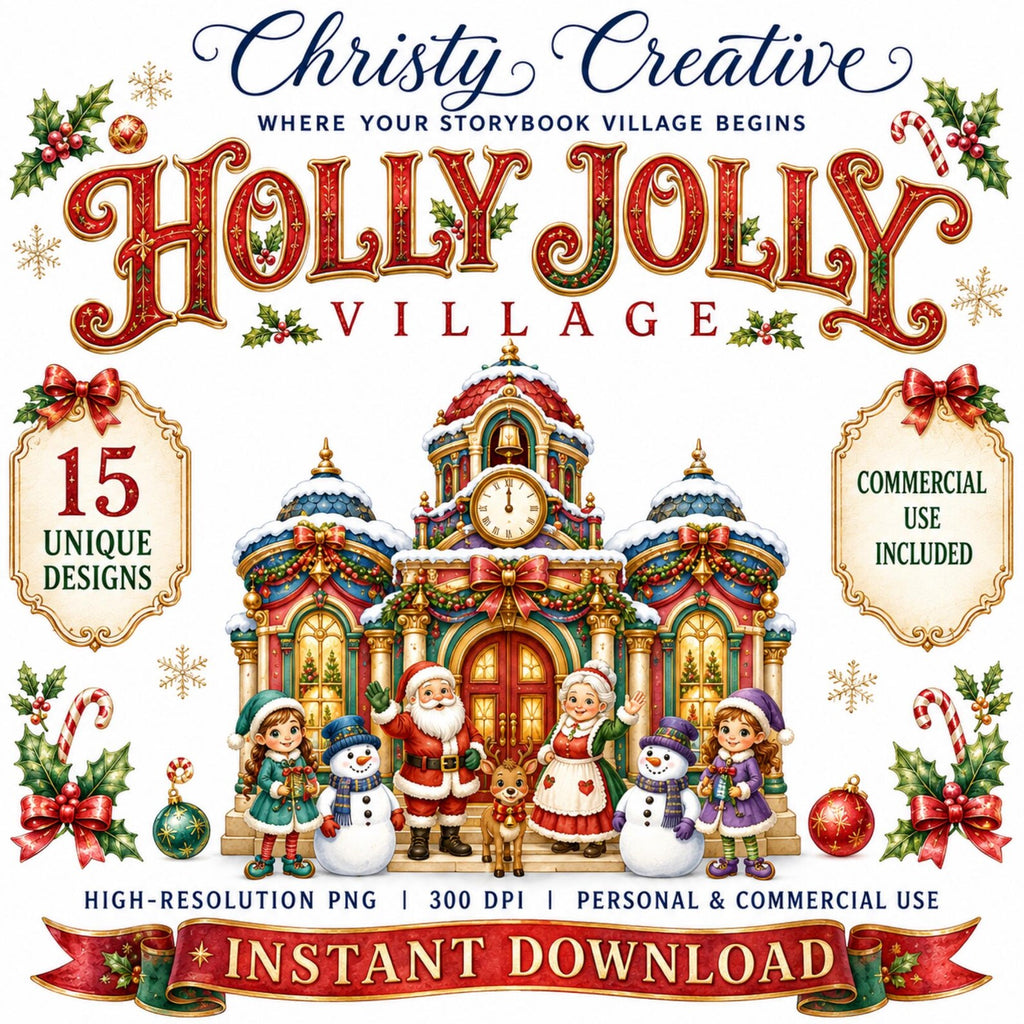 Holly Jolly Christmas Village clipart bundle – image 1