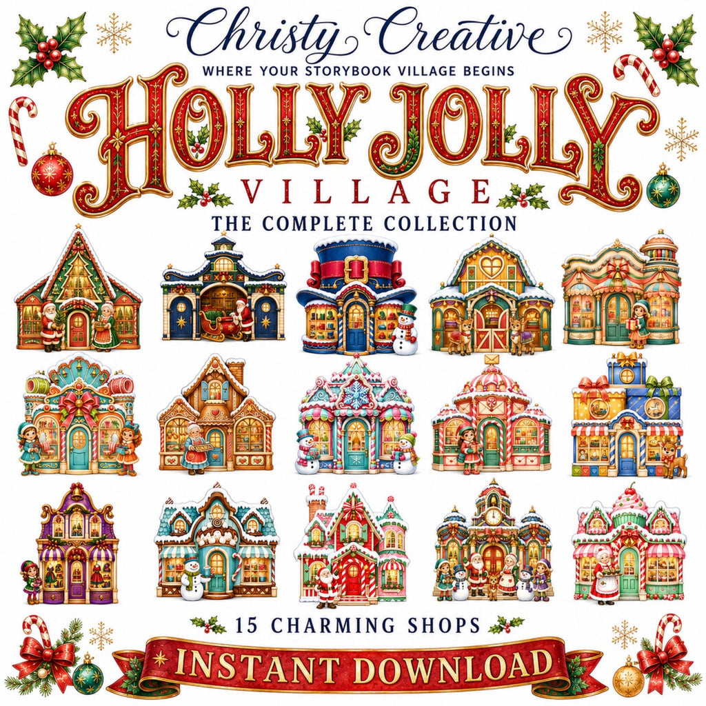 Holly Jolly Christmas Village clipart bundle – image 2