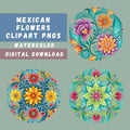 Mexican Flowers PNG Bundle with 15 colorful folk floral designs