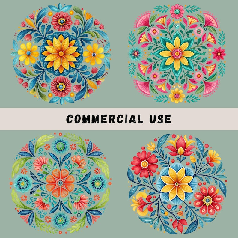 Mexican folk art flower PNG designs preview