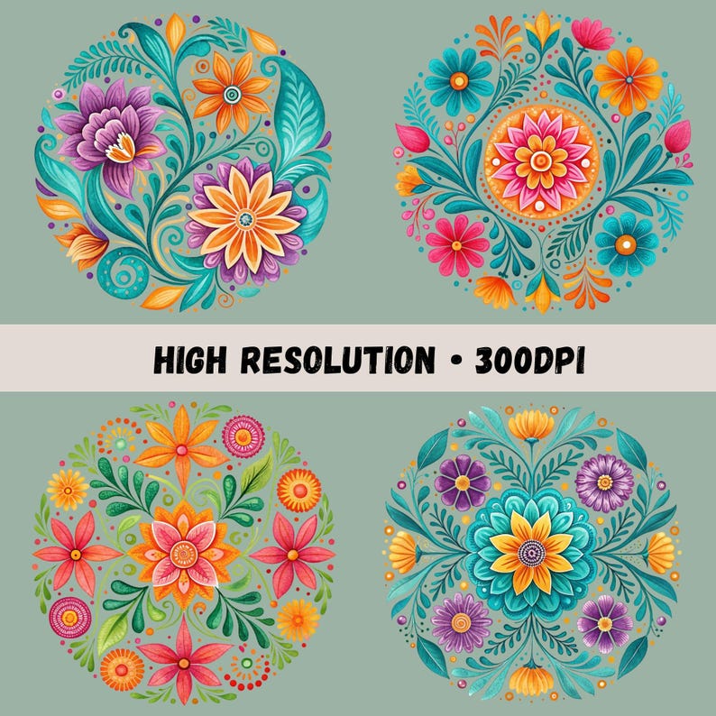 Bright Hispanic floral clipart designs preview
