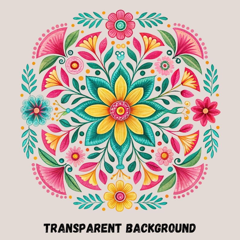 Single colorful Mexican floral PNG design