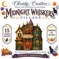 Black Cat Halloween Village clipart bundle – image 1