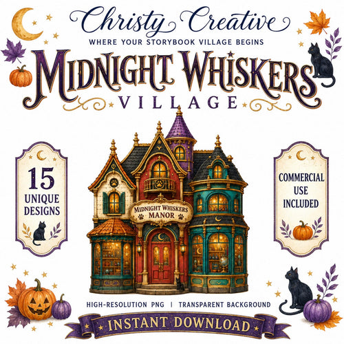 Black Cat Halloween Village clipart bundle – image 1