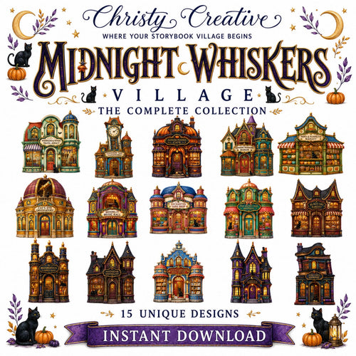 Black Cat Halloween Village clipart bundle – image 2