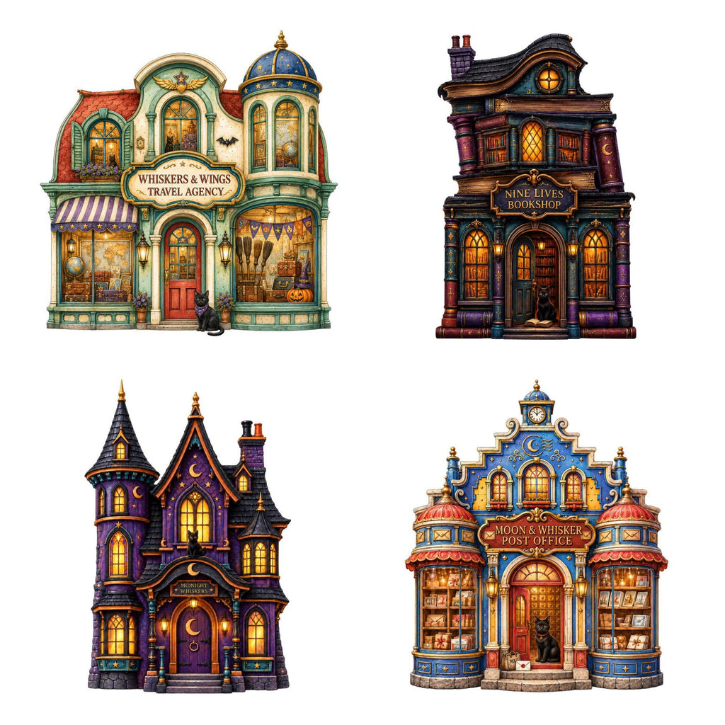 Black Cat Halloween Village clipart bundle – image 3