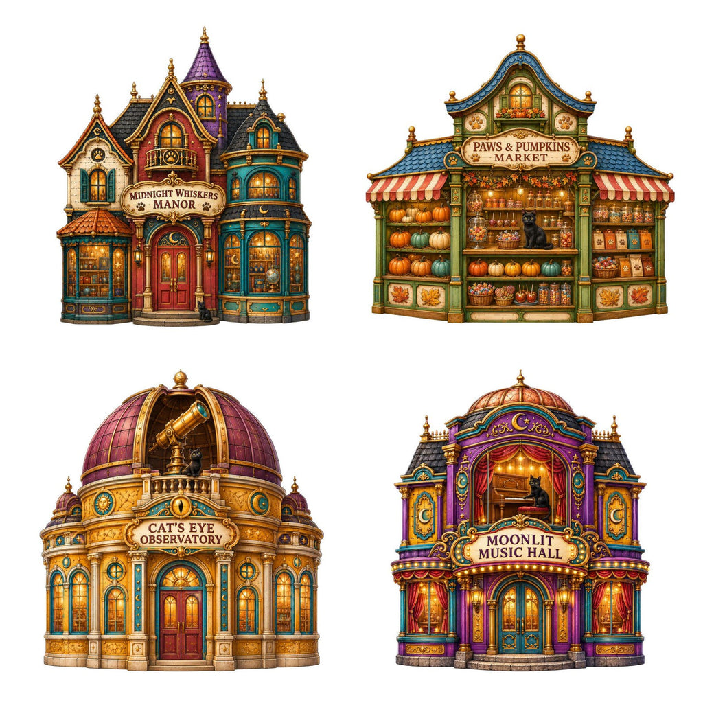 Black Cat Halloween Village clipart bundle – image 5