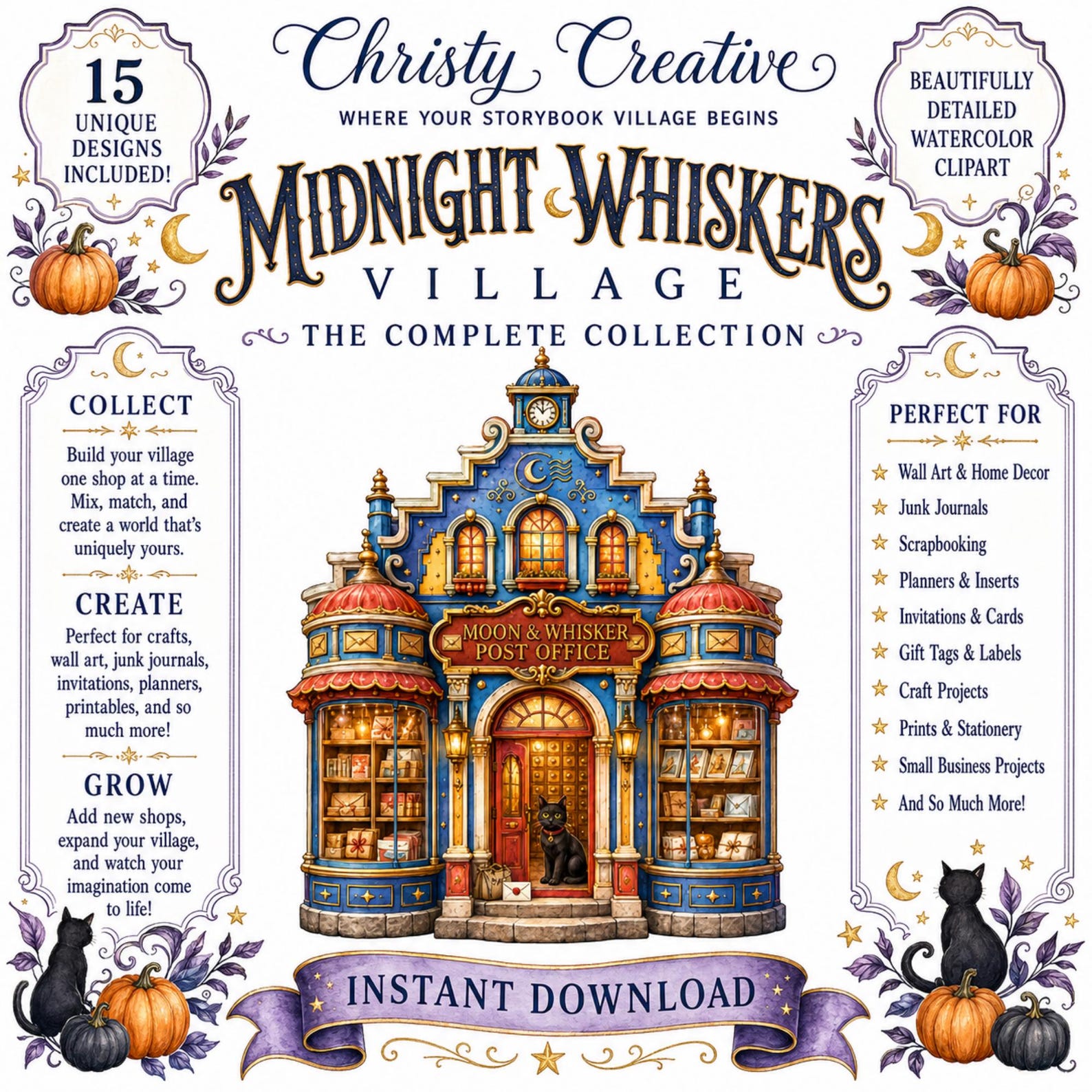 Black Cat Halloween Village clipart bundle – image 7