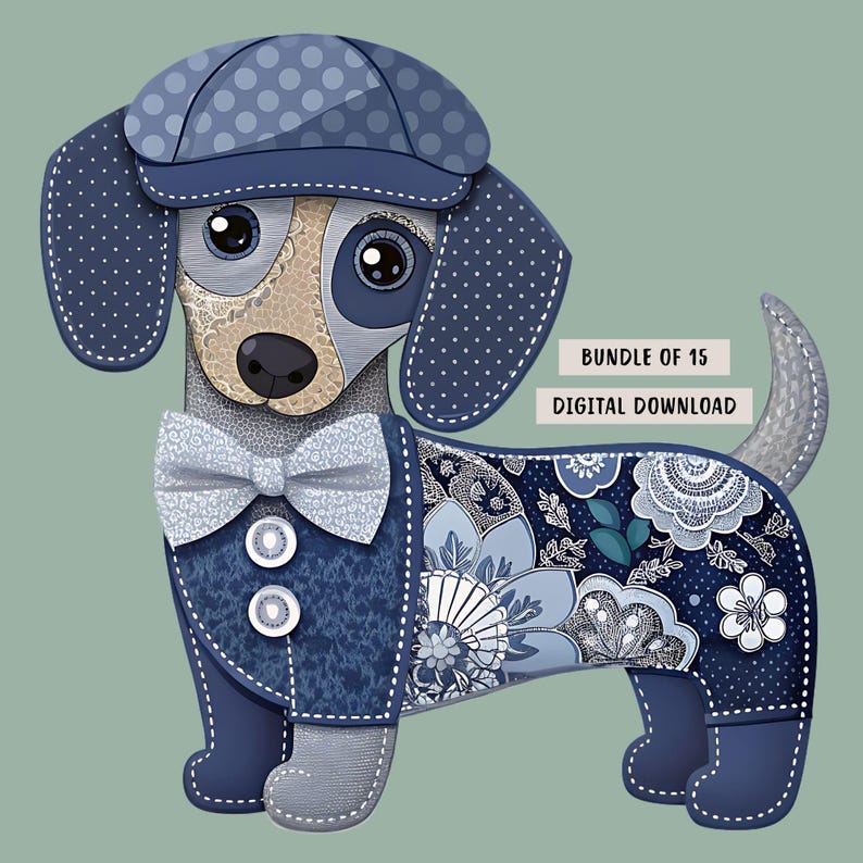 Bundle of 15 patchwork dachshund digital downloads