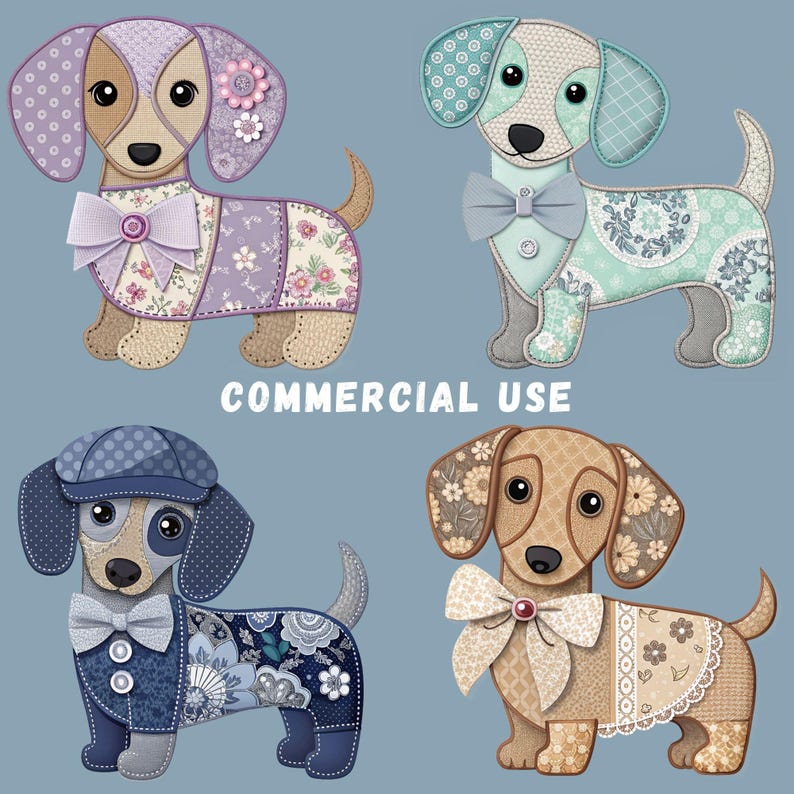 Patchwork dachshund clipart with commercial use included