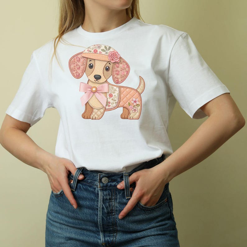 Patchwork dachshund clipart T-shirt mockup