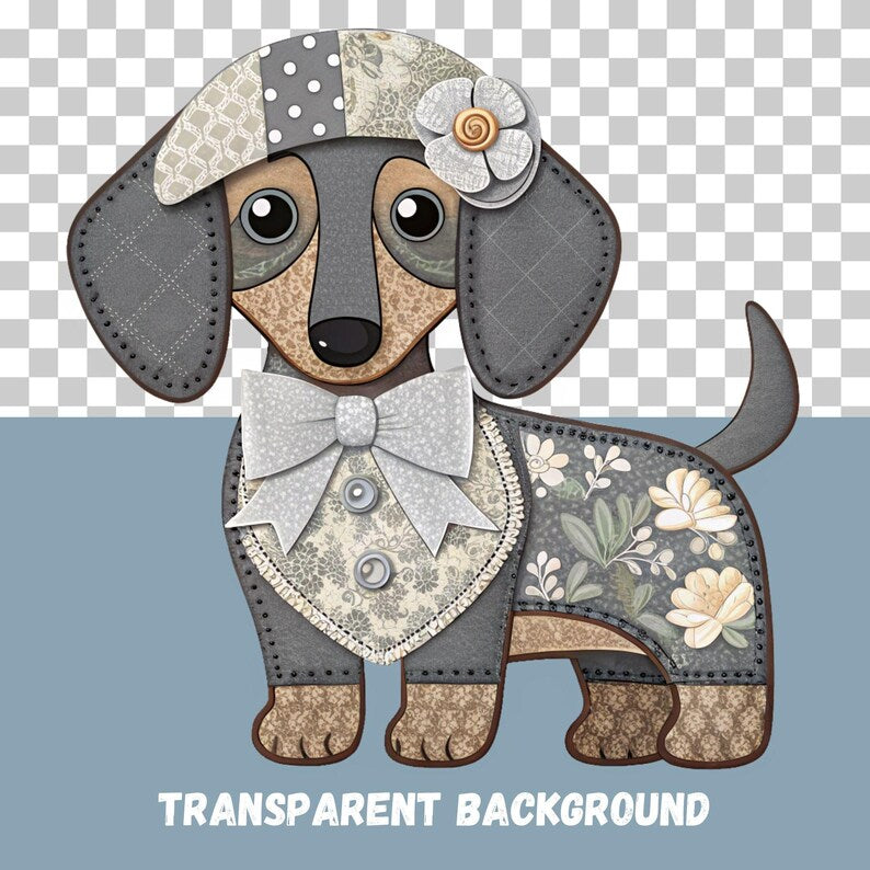 Patchwork dachshund PNG with transparent background