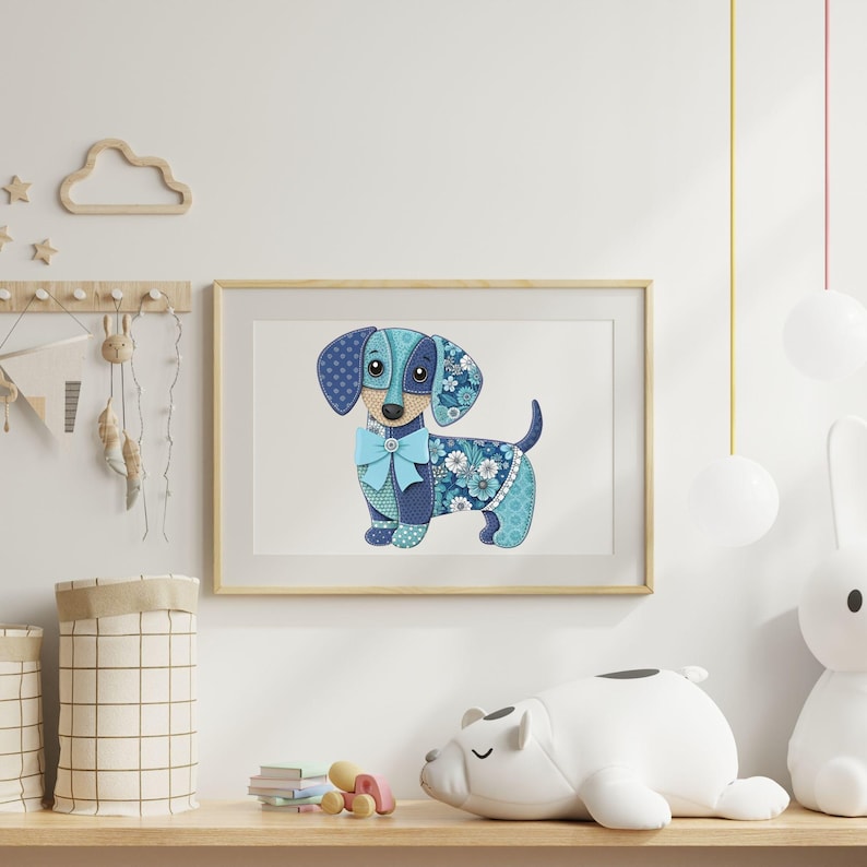 Patchwork dachshund clipart wall art mockup