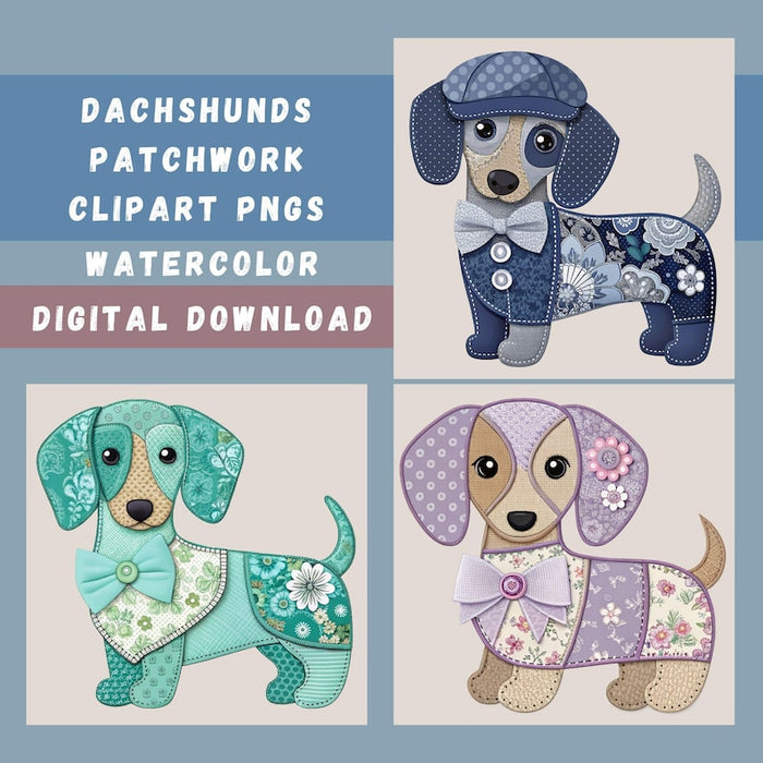 Patchwork Dachshund Clipart Bundle | 15 PNG Designs