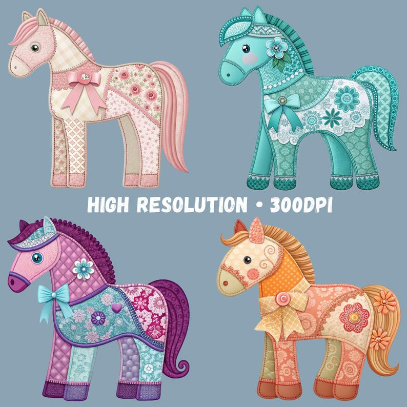 Preview of colorful nursery horse PNG designs