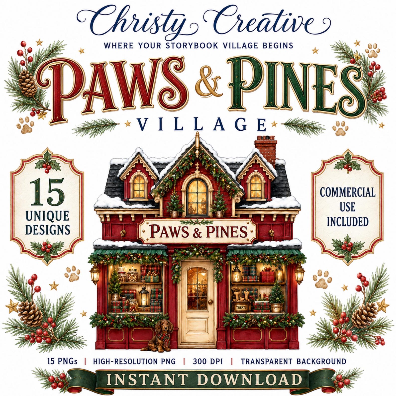 Christmas Dog Village clipart bundle – image 1