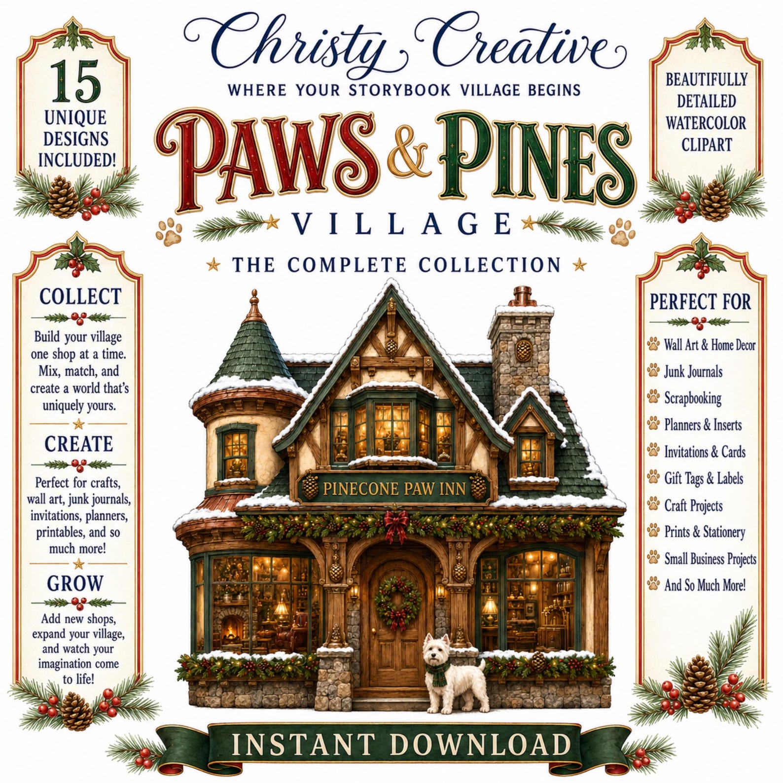 Christmas Dog Village clipart bundle – image 7