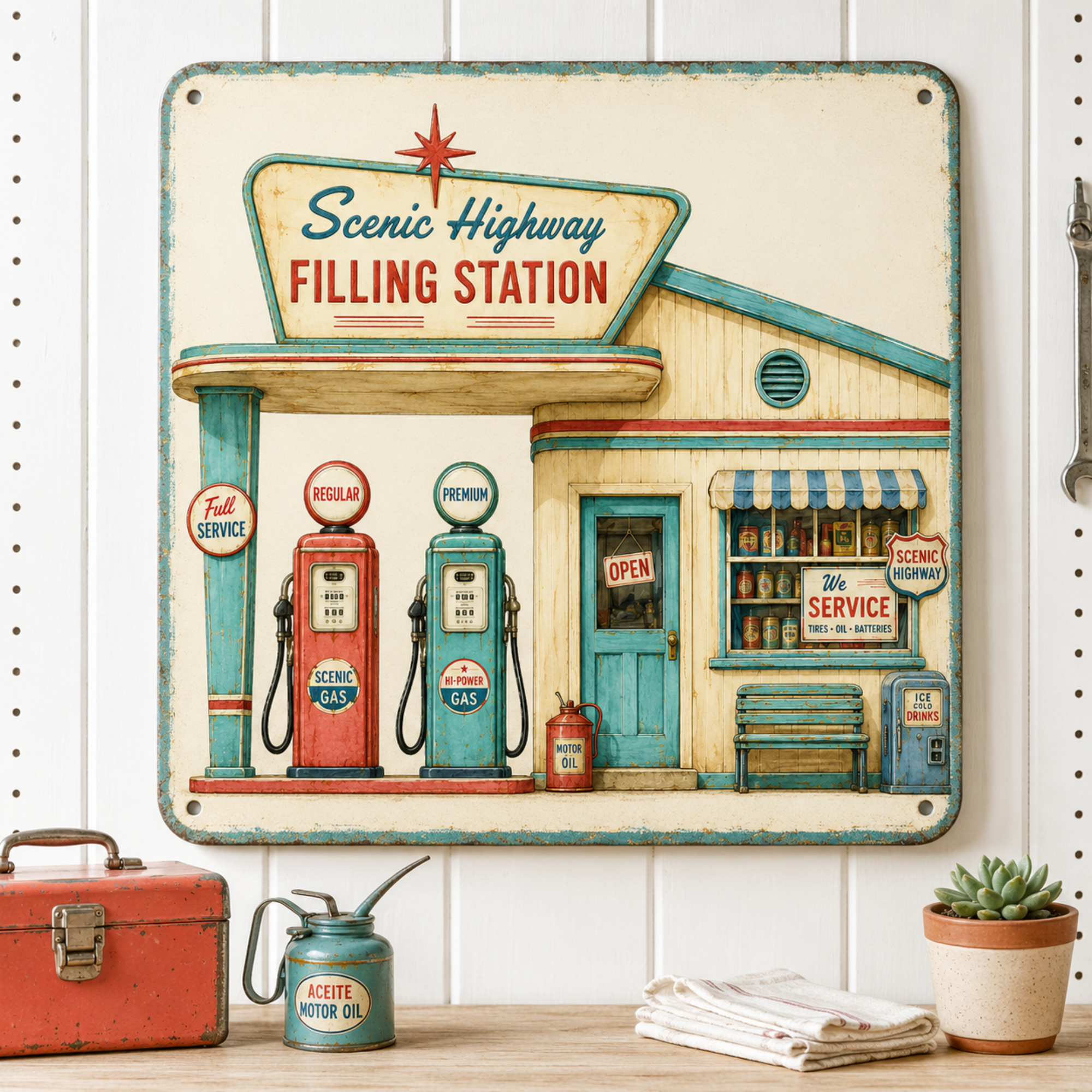Scenic Highway Filling Station retro wall art mockup