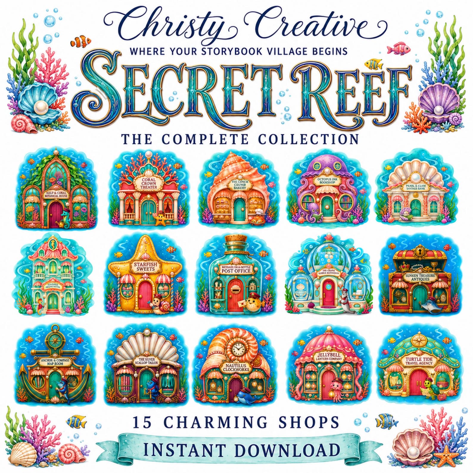 Underwater Village clipart bundle – image 2