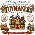 Toymaker's Village Christmas watercolor clipart bundle cover