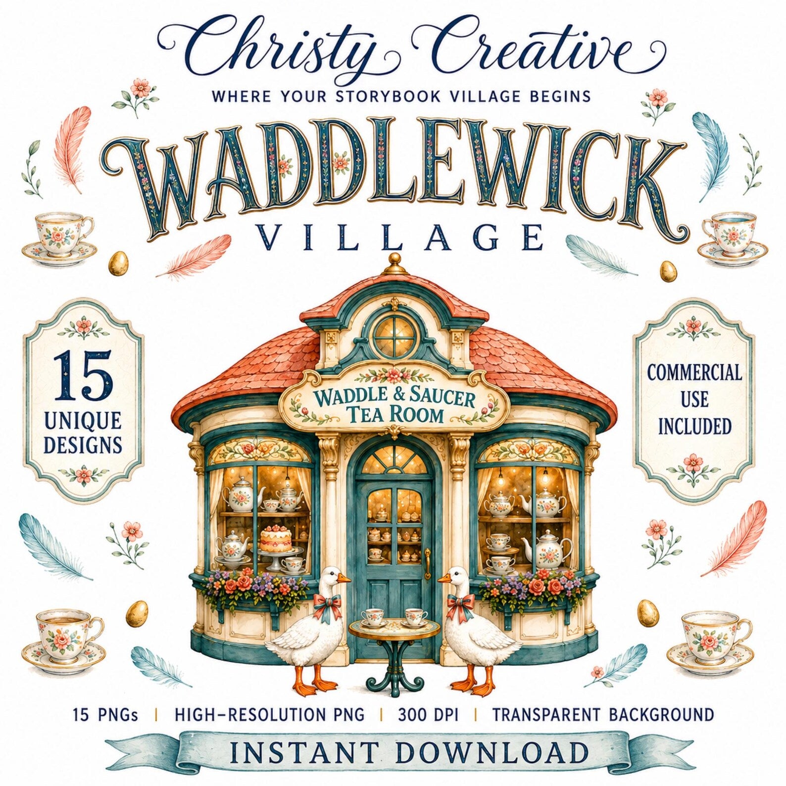 Whimsical Goose Village clipart bundle – image 1