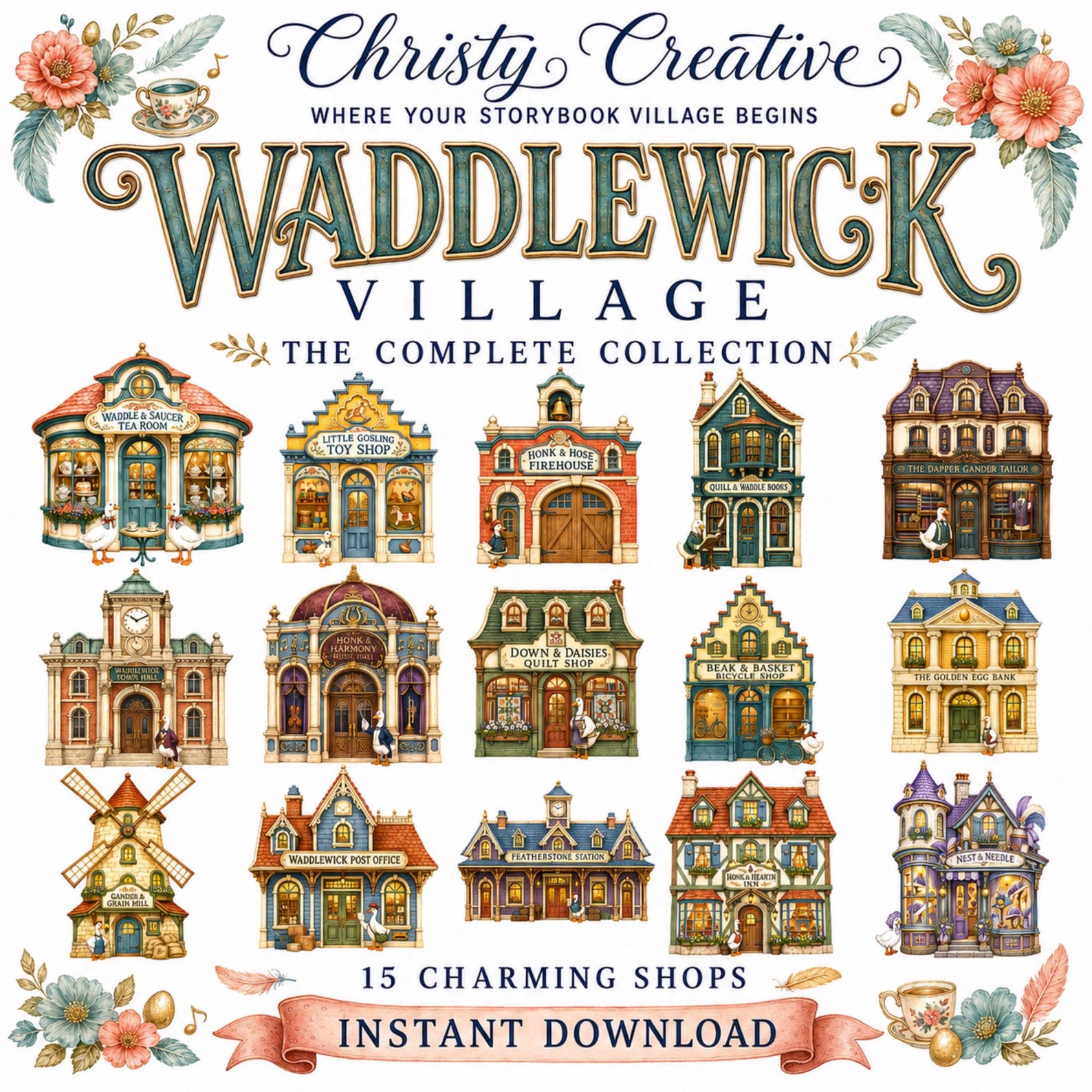 Whimsical Goose Village clipart bundle – image 2