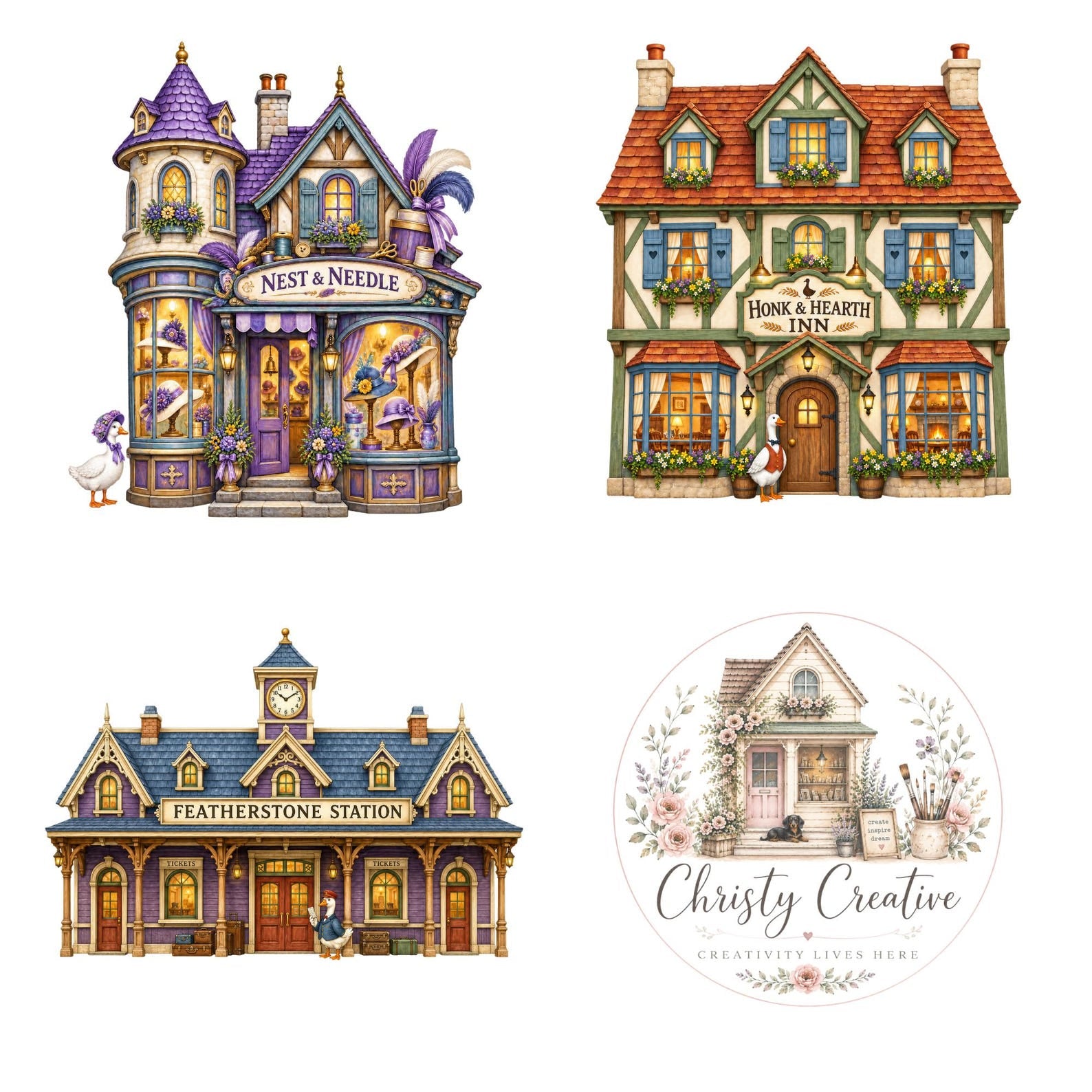 Whimsical Goose Village clipart bundle – image 6